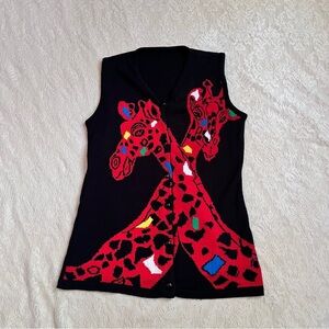 Vintage style hugging giraffe novelty sweater vest